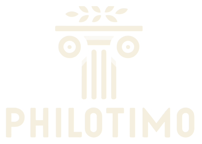 Philotimo logo: Ionic column with olive sprig